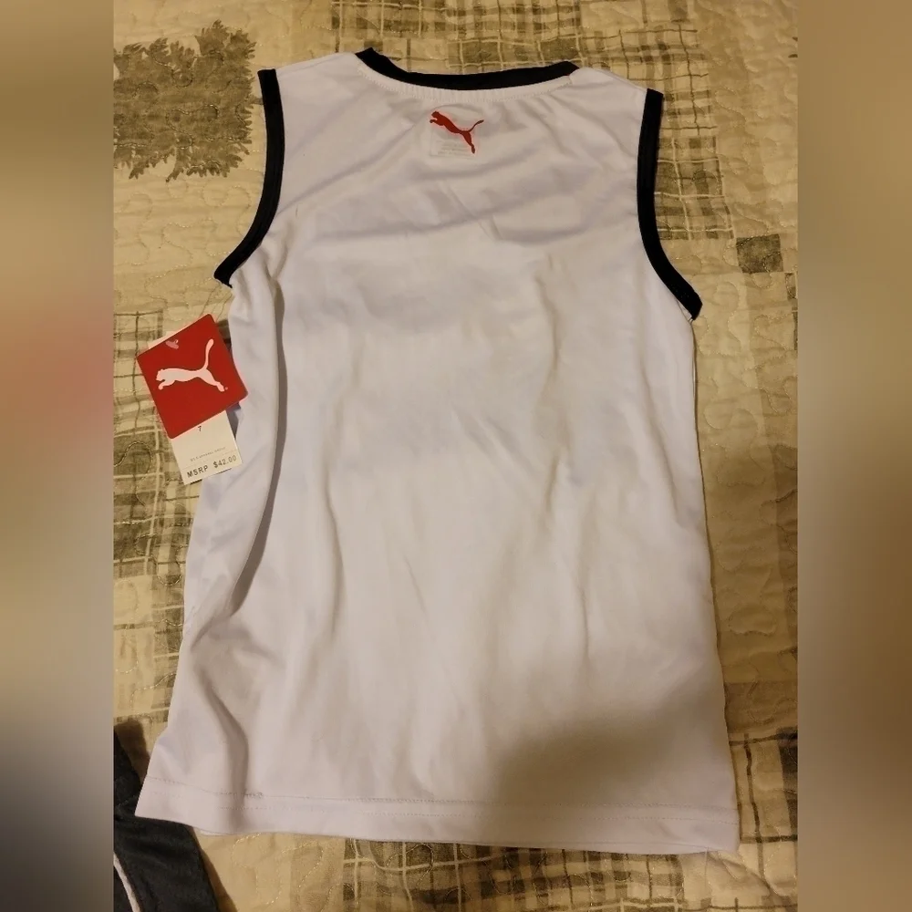 Puma NWT black, white, and red boys 2 piece tank & shorts set 7 kids